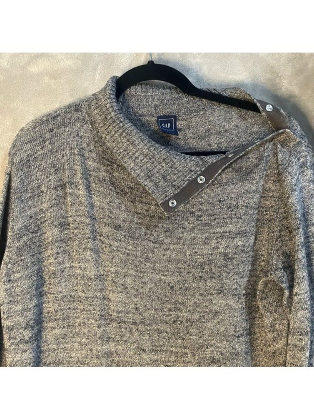 Women's Gap Stripe Snap Turtleneck Long Sleeve Sweater Tunic Gray Size Small - Picture 11 of 15